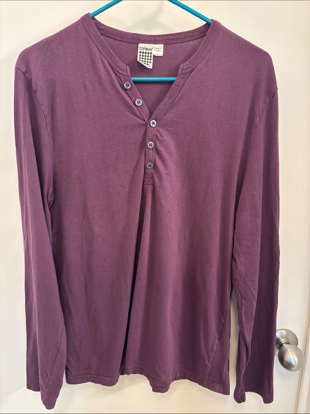 Topman Men's Long-Sleeve Henley Shirt in Plum